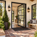 Thermal break iron pivot door with large glass panels