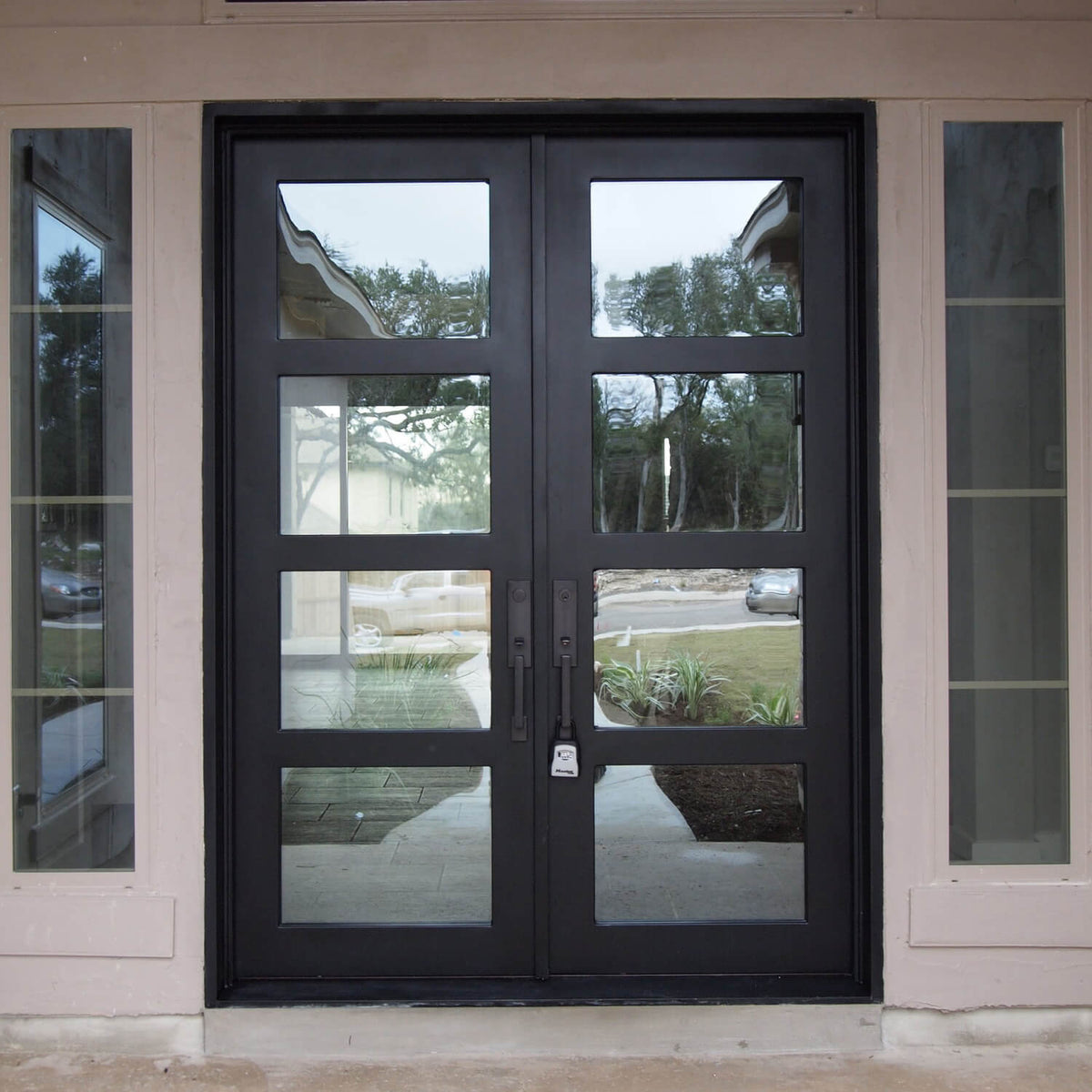 GID Wrought Iron French Door With Thick Frame 4 Lite Panel