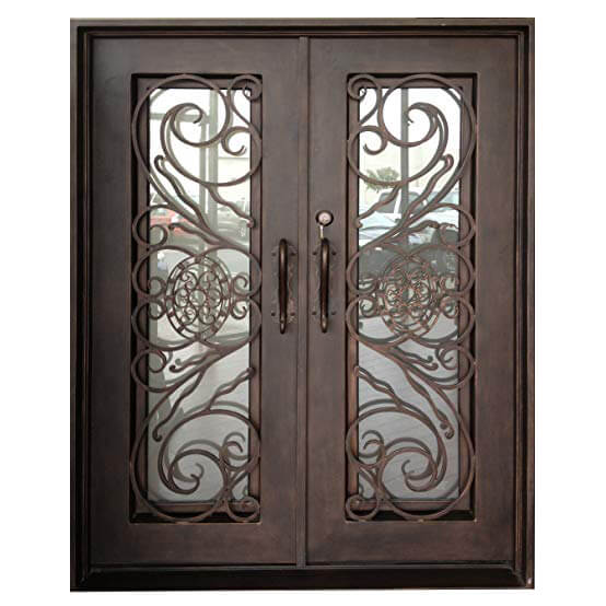 GID rusted color iron front entry double door with double pane glass