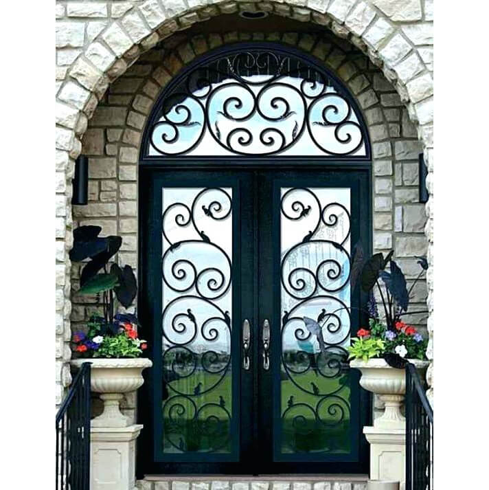double iron door with transom and matte black frame