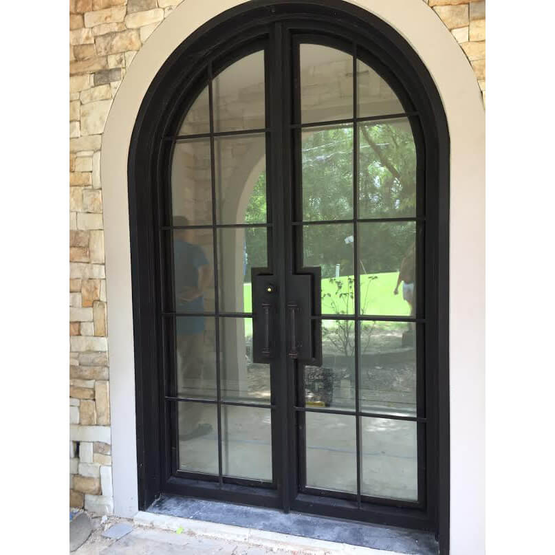 double iron french door with matte black frame and round top