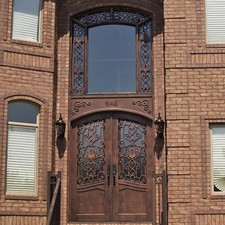 GID Luxury design double iron front door with big transom