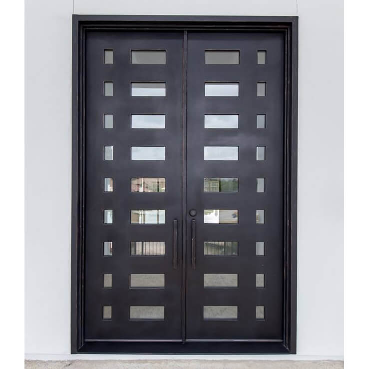 double iron door with square top and glass