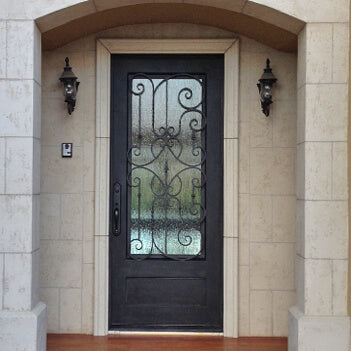 single door with low-E glass and kickplate