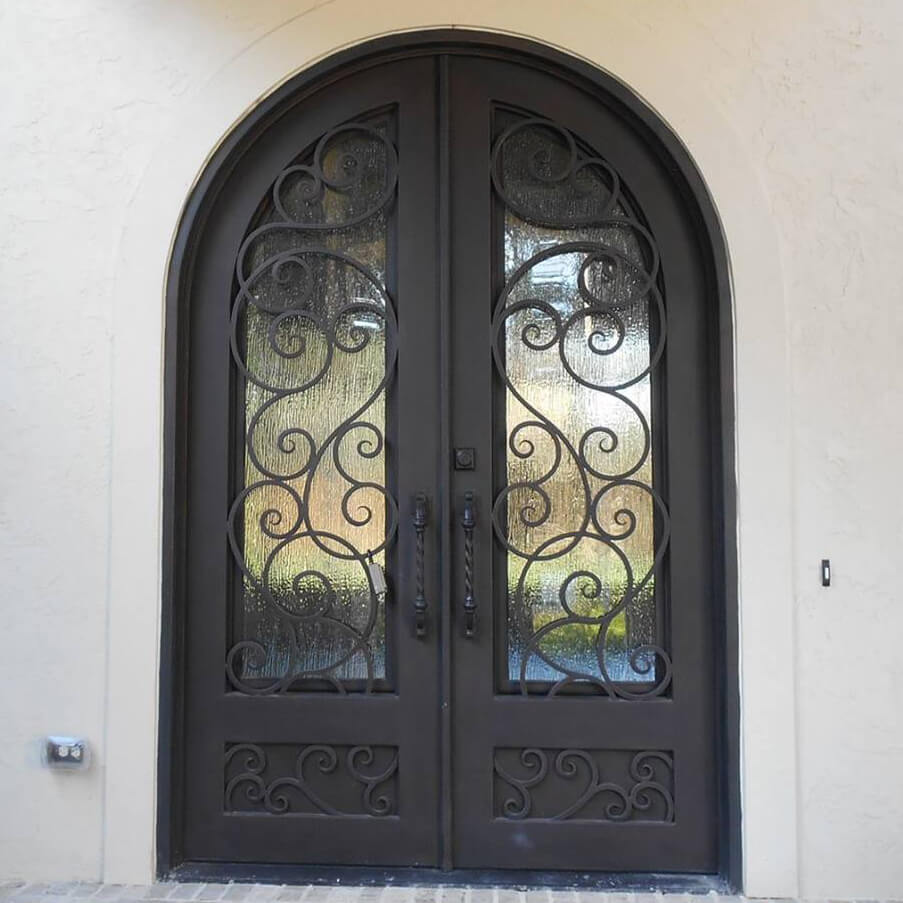 double iron door with aquatex glass and round top