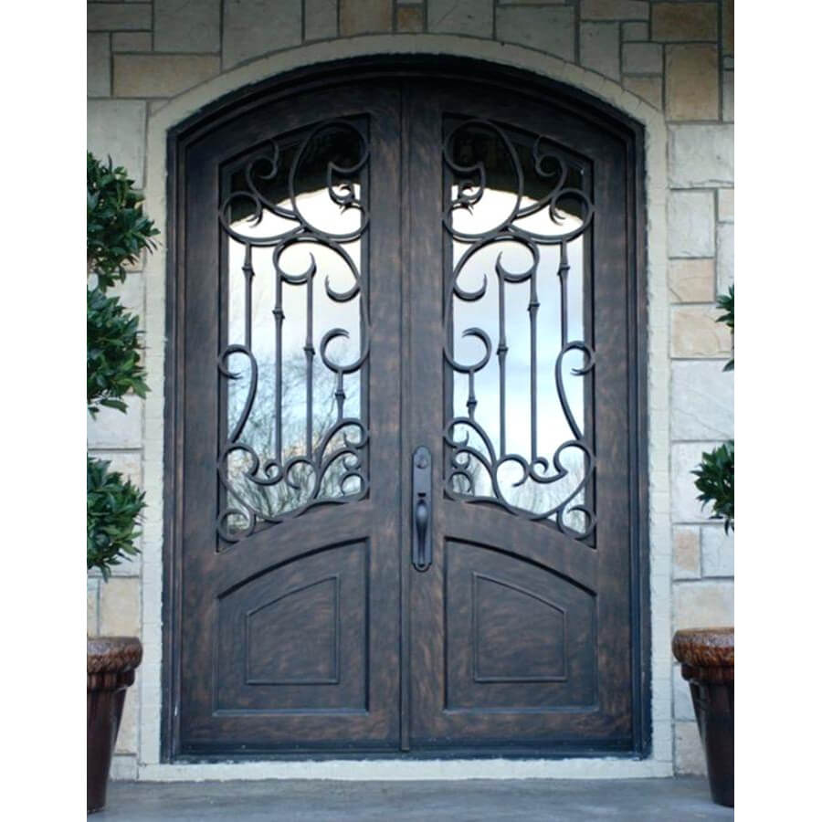 GID Iron double exterior door with kickplate and arched top