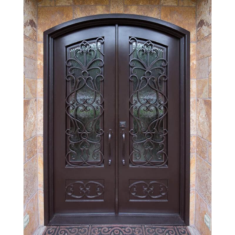 double iron door with kickplate and rusty red frame