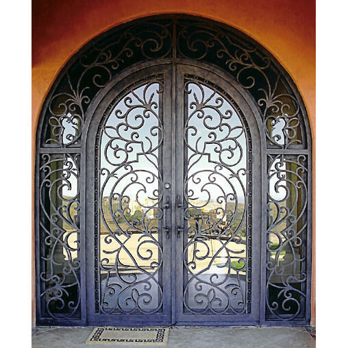 double iron door with two sidelights and transom