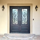 double iron door with square top and aquatex glass
