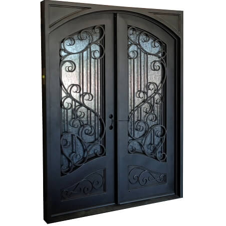 double iron door with square top arched inside and grille