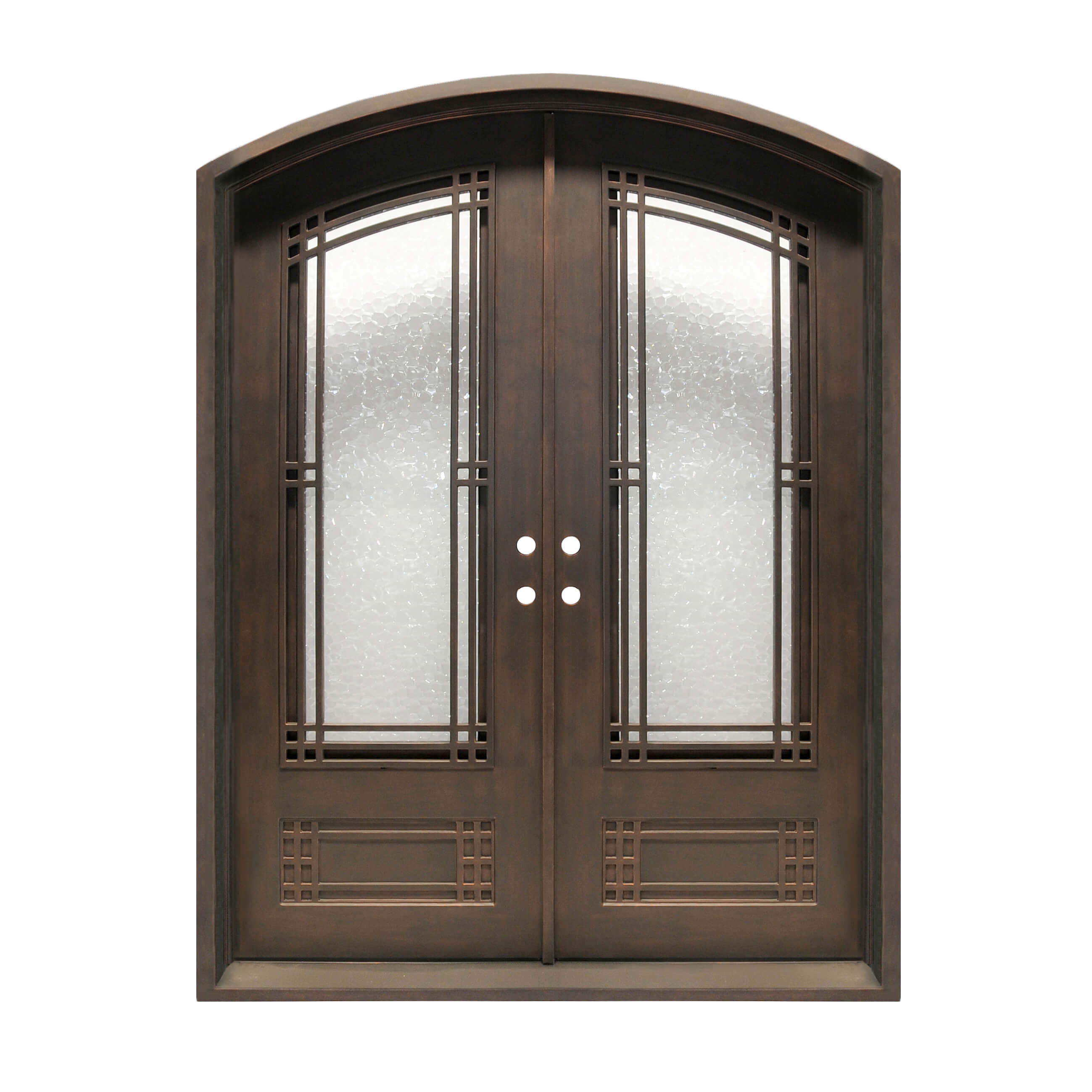 double iron door with arched top and kickplate