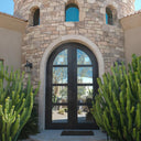 Round top black steel French double door with thick frame