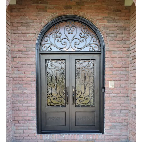 GID bronze color iron front double door with rounded transom