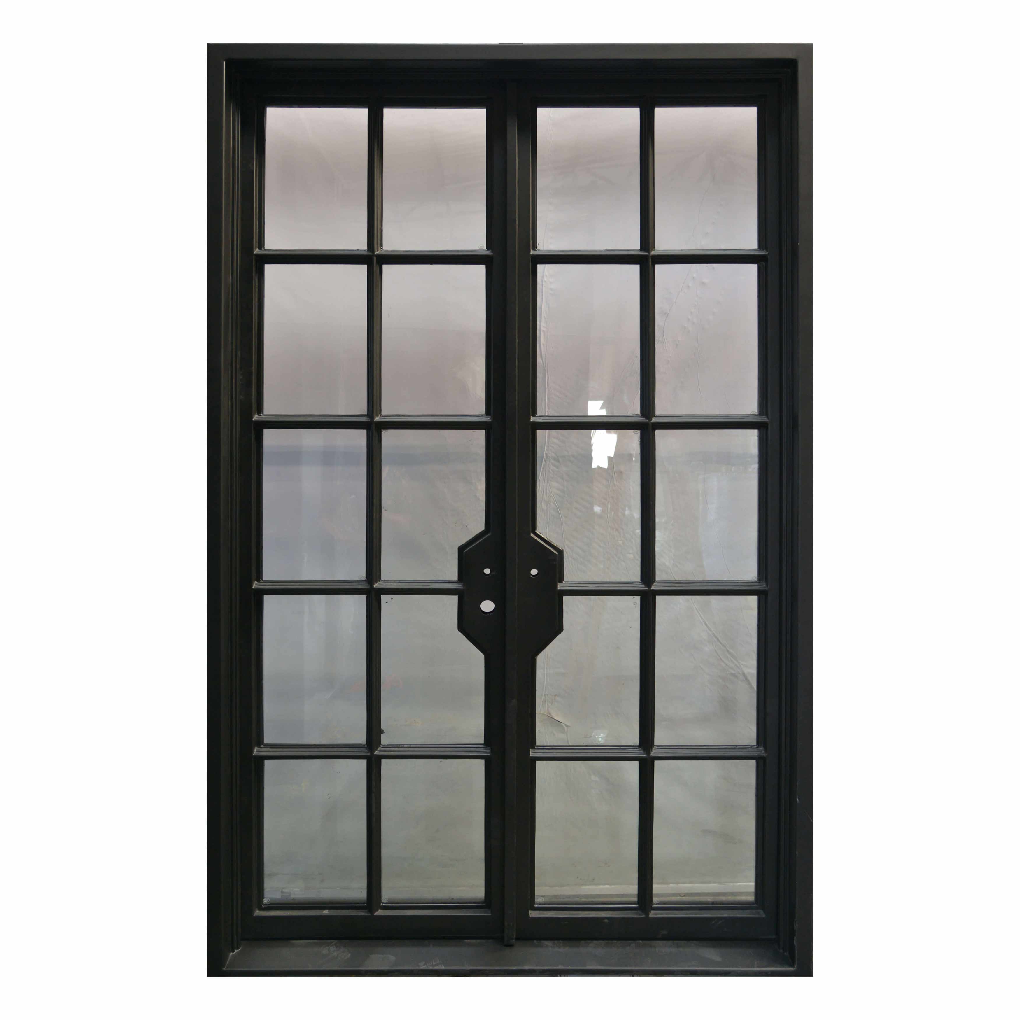 iron entrance french double door with square top and frosted glass