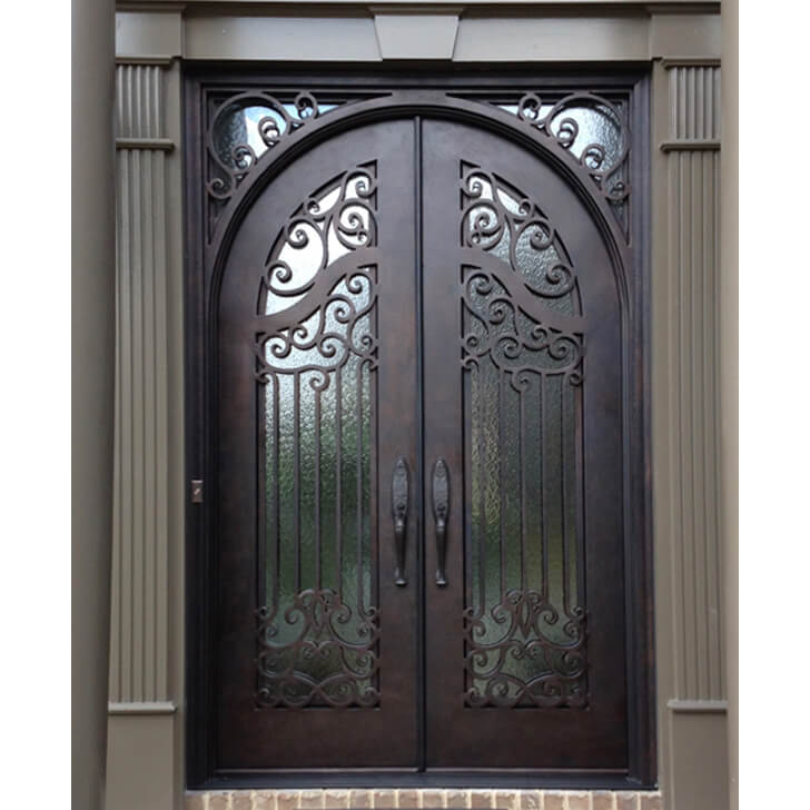 GID forged iron double door with square top and water cubic glass