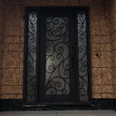 single door with two sidelights and matte black frame