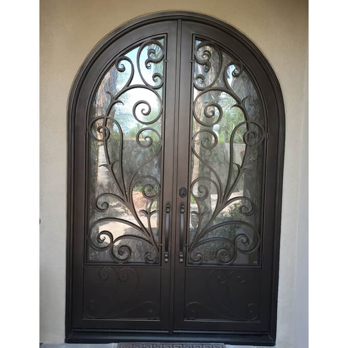 double iron door with kickplate and round top