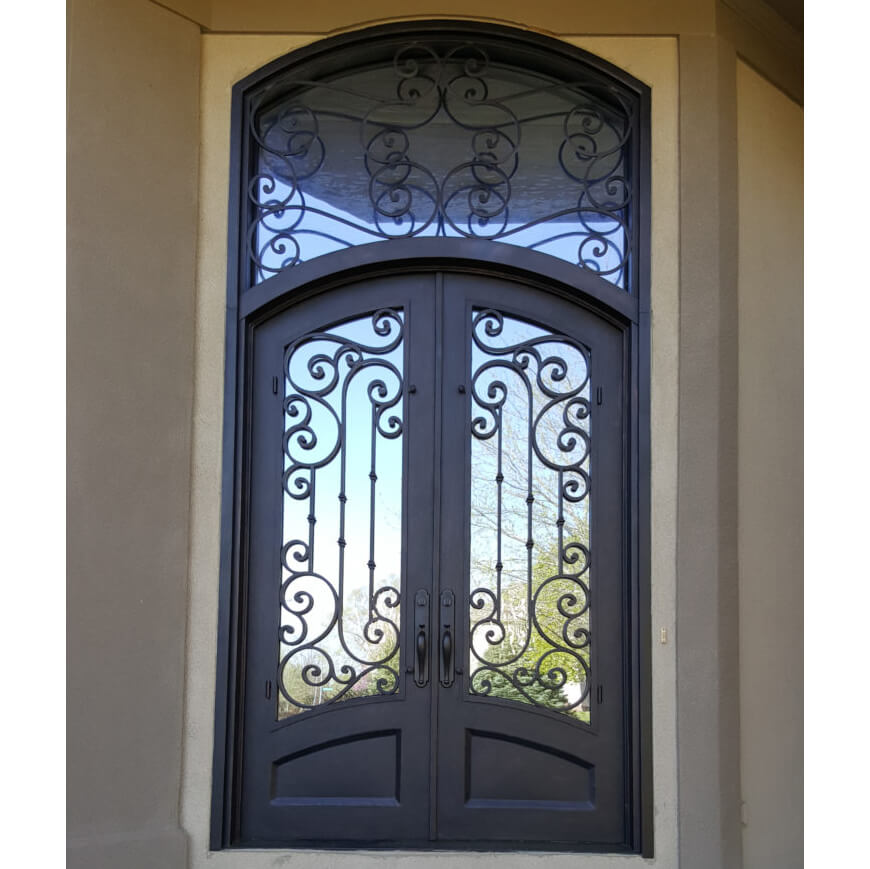 double iron door clear glass matte black frame