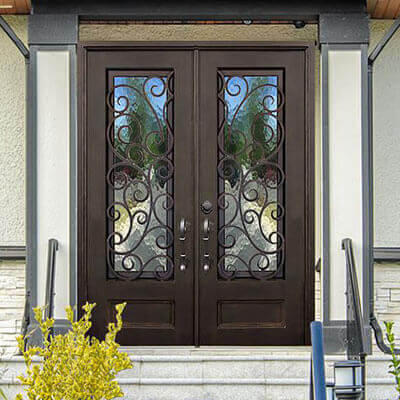 double iron door with square top and kickplate