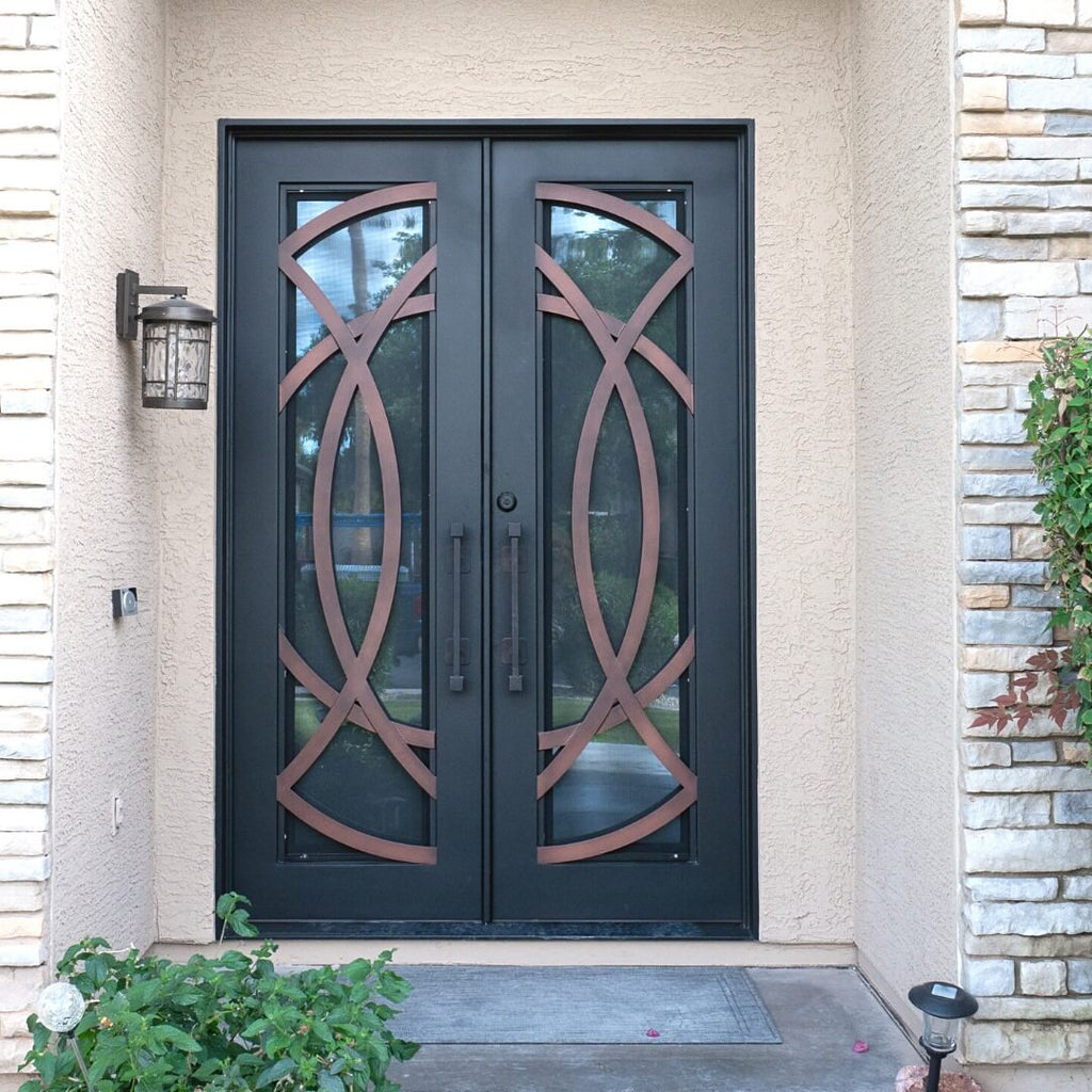 GID Unique Design Thermal Break Double Iron Front Door with Square Top