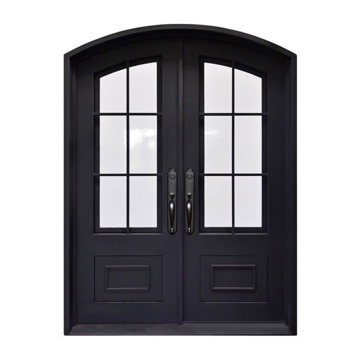 GID matte black thermal break iron double entry door with 6 lites and kickplate