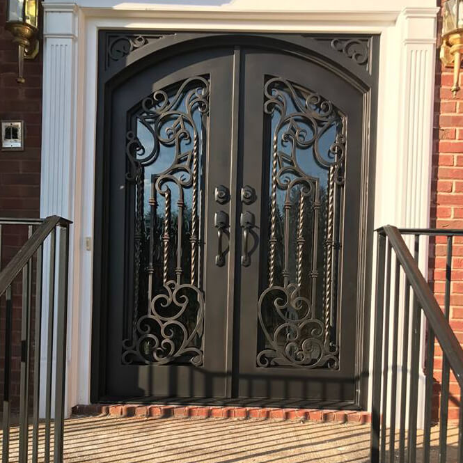 double iron door with aquatex glass and matte black frame