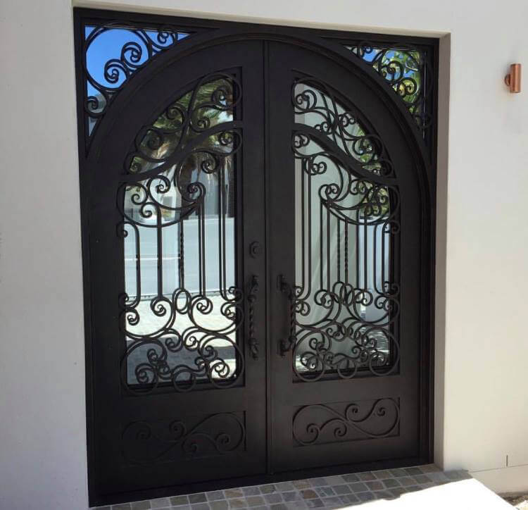 double iron door with clear glass and matte black frame