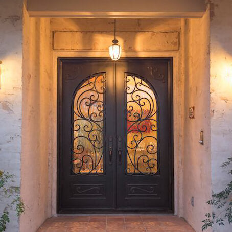 double iron door with square top and kickplate