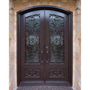 double iron door with kickplate and rusty red frame