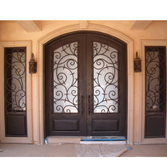 double door with two sidelights and kickplate