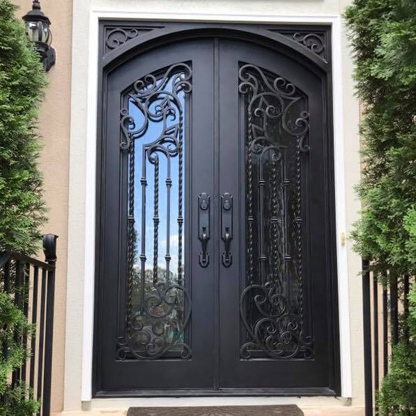 double iron door with square top arched inside and grille