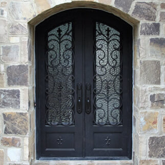 double iron door with arched top and kickplate