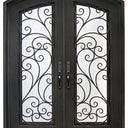 GID thermal break wrought iron pretty scrollwork double front door with frosted glass