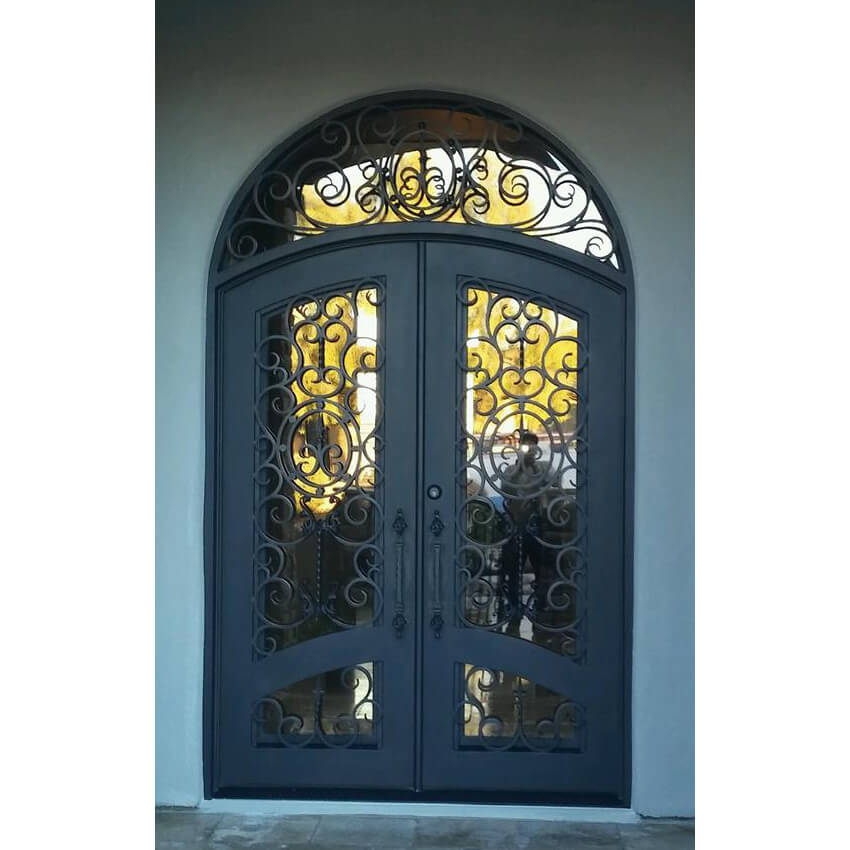 double iron door with round top and matte black