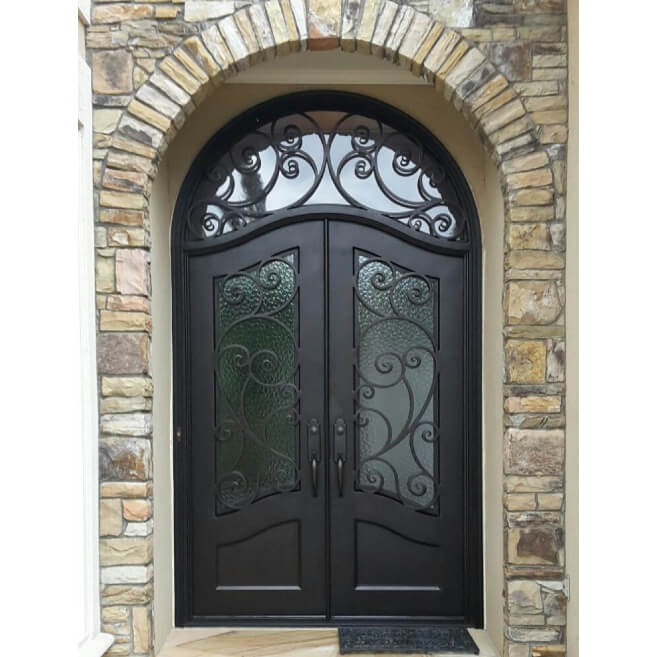 GID thermal break elegant iron entrance double door with round door top