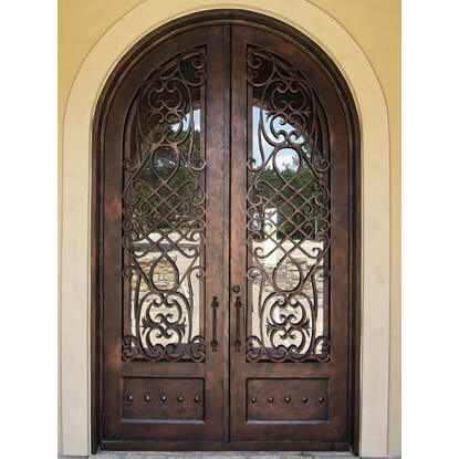 double iron door with clear glass and round top