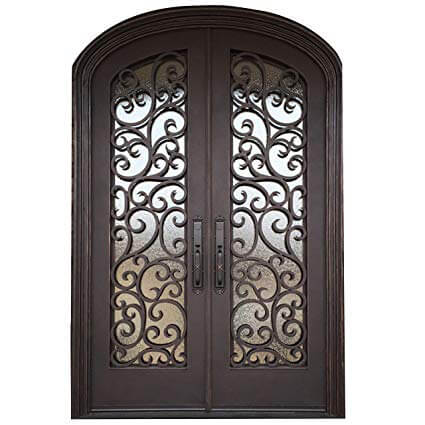 double iron door with flowery style and aquatex glass