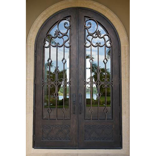 double iron door with clear glass and round top