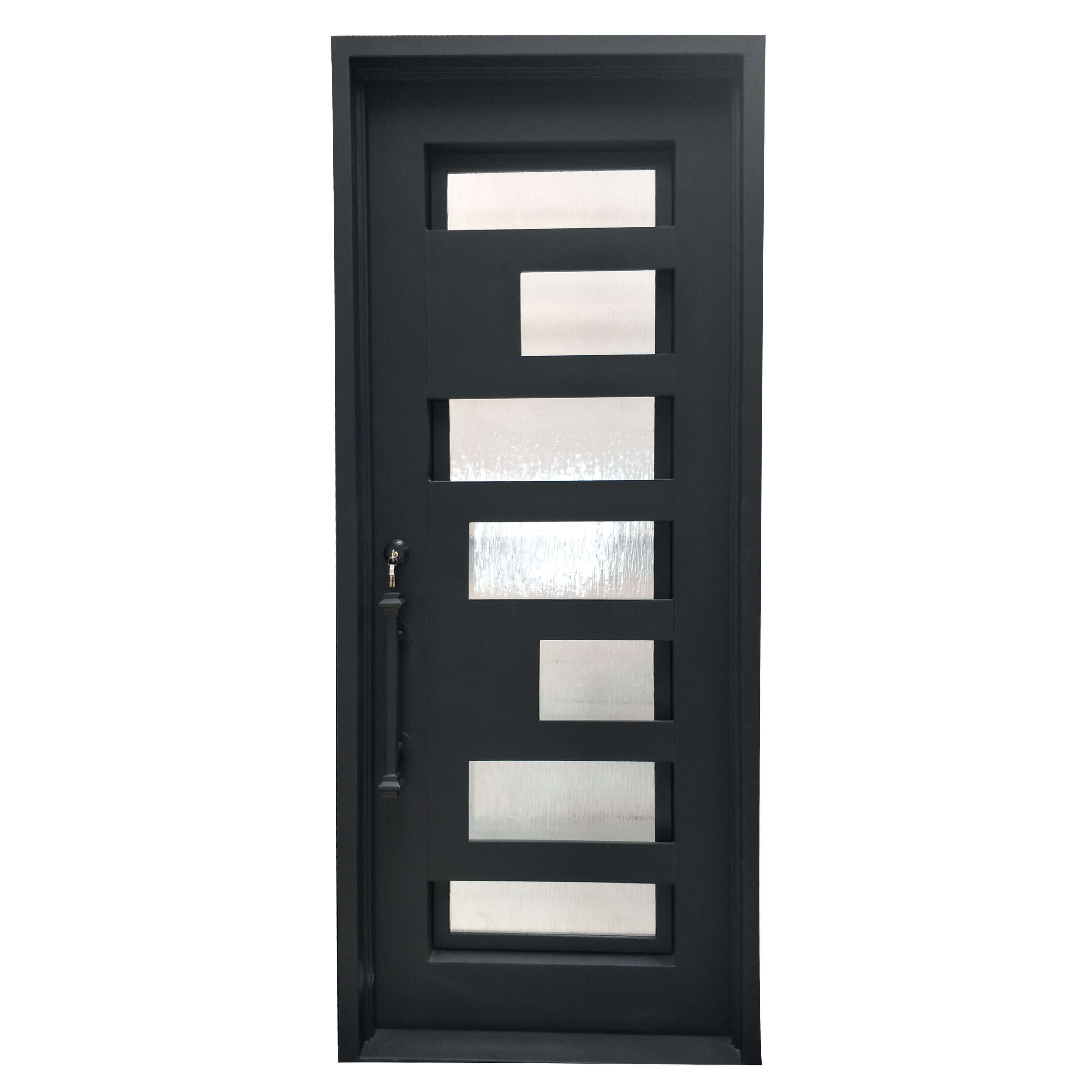 GID matte black iron front single door with different lengths Lites and frosted glass