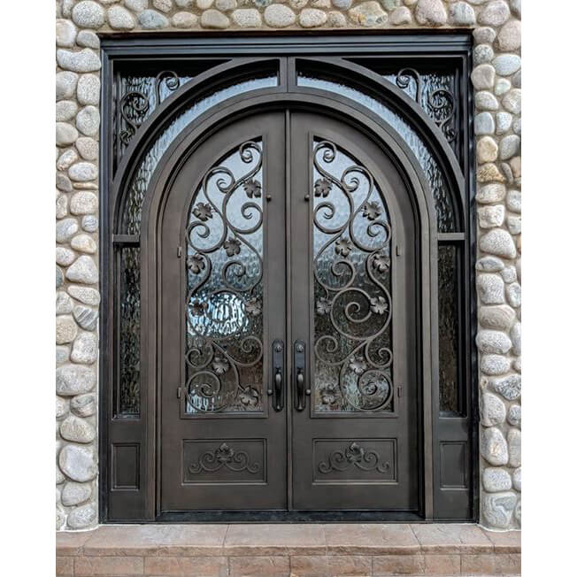 GID luxurious design iron double door with two sidelights